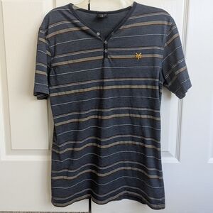 Zoo York Men’s Striped Henley Shirt | Blue Gray Orange | Short Sleeve Size M